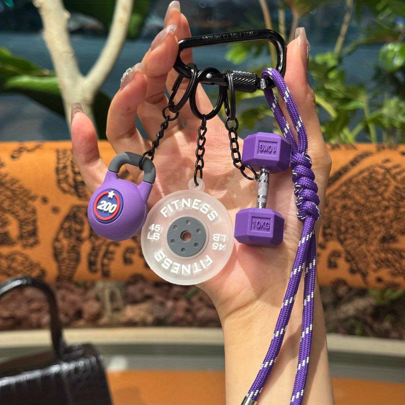 Sporty Nøkkelring med Vektløftingsdesign – Barbell, Kettlebell & Dumbbell