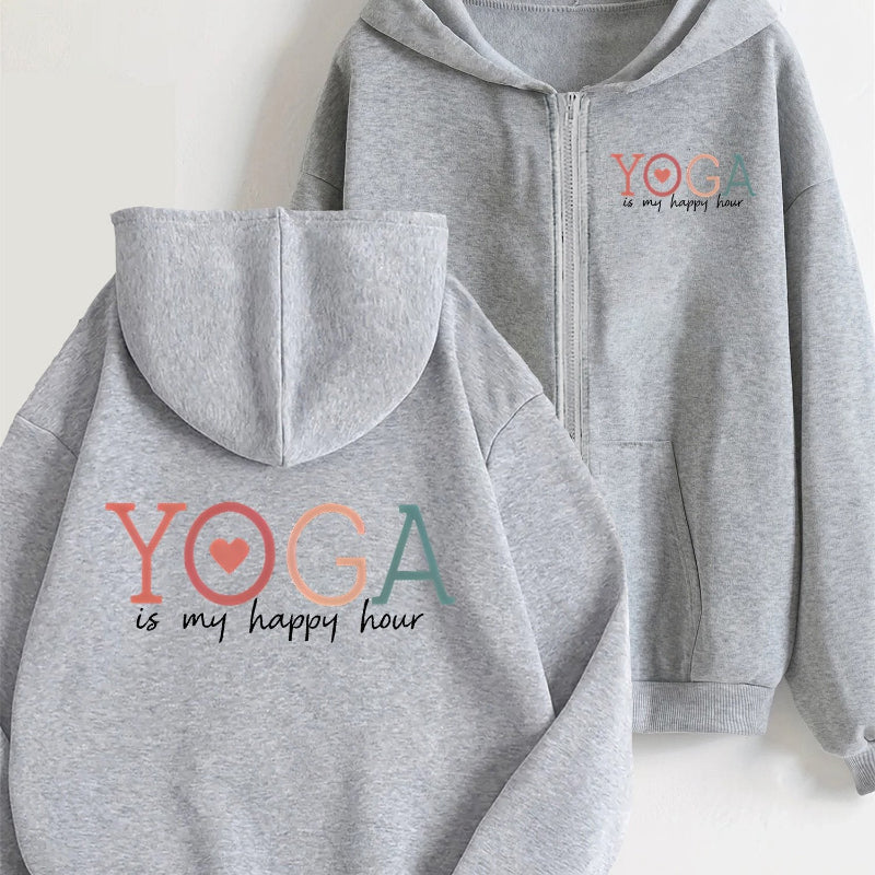 "YOGA is my Happy Hour" Hettejakke med Glidelås