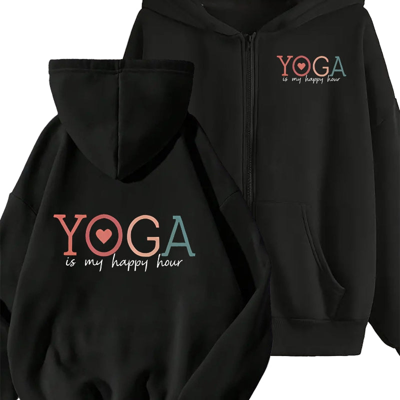 "YOGA is my Happy Hour" Hettejakke med Glidelås