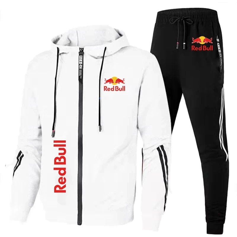 Vår 2025 Red Bull-inspirert Hettegenser-Sett for Menn – 2-delt Jakke og Bukse