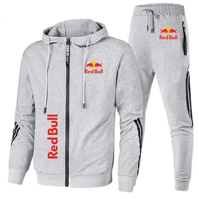 Vår 2025 Red Bull-inspirert Hettegenser-Sett for Menn – 2-delt Jakke og Bukse