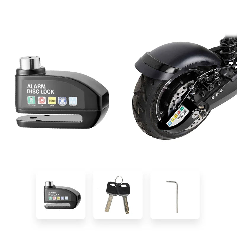 Alarm Skivelås for Elektrisk Scooter og Motorsykkel – Vanntett og Tyverisikker Metallbeskyttelse