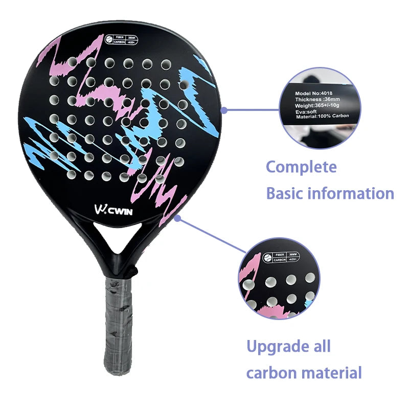 Camewin Padelracket – Profesjonell 2024-modell med Karbonfiber og Myk EVA | Inkludert racketbag