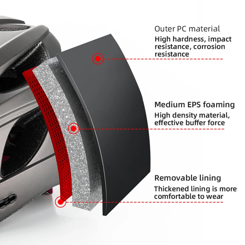 ROCKBROS ultralett sykkelhjelm (57–62 cm) – pustende, integrert design for MTB og landevei