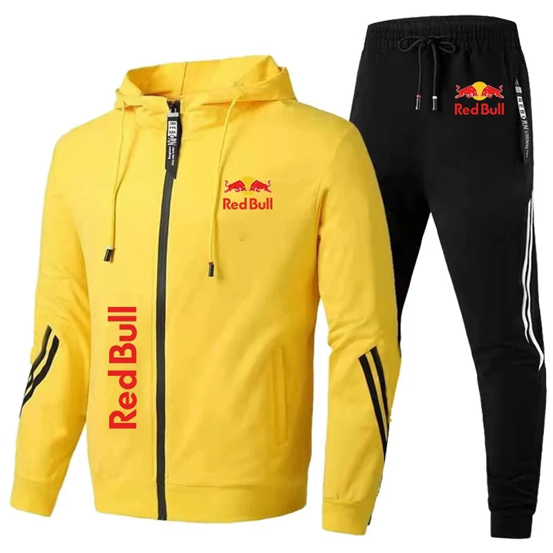 Vår 2025 Red Bull-inspirert Hettegenser-Sett for Menn – 2-delt Jakke og Bukse