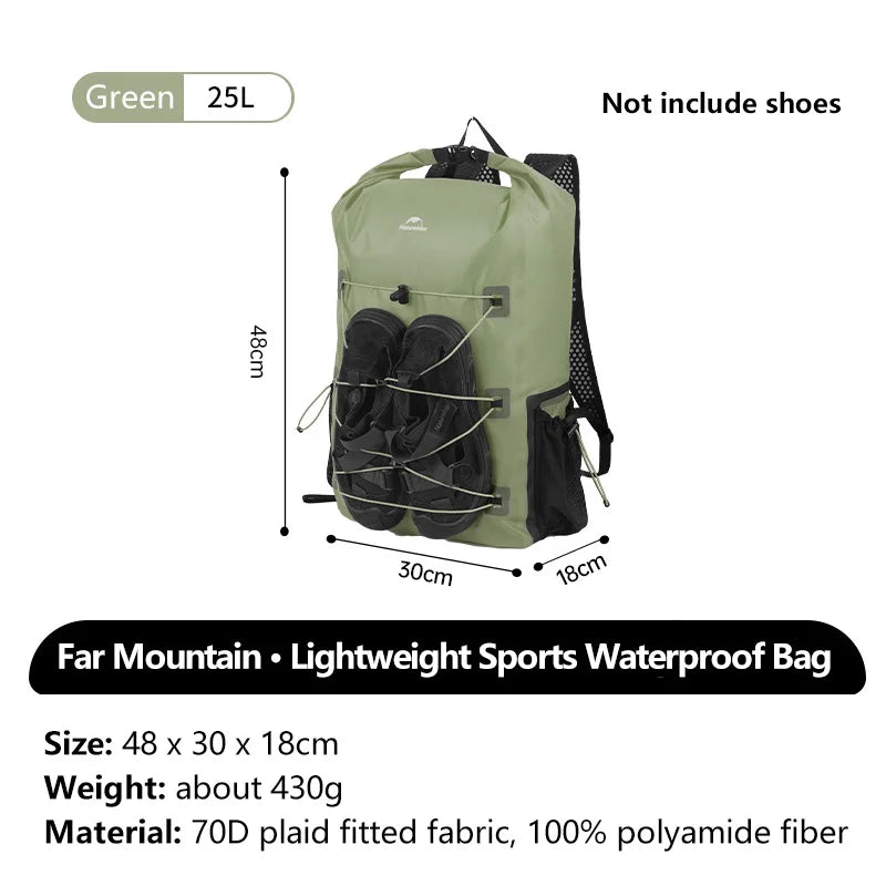 Naturehike 25L Vanntett Ultralett Ryggsekk – Med Vått/Tørt Skille
