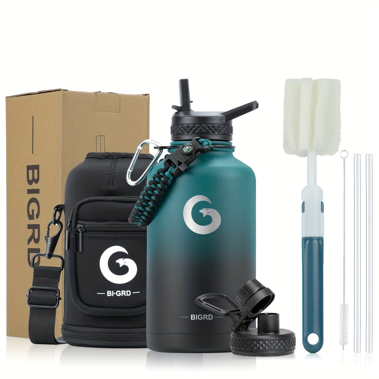 BIGRD Triple-Vacuum Termoflaske – 40oz / 64oz med Paracord-håndtak og sugerørslokk