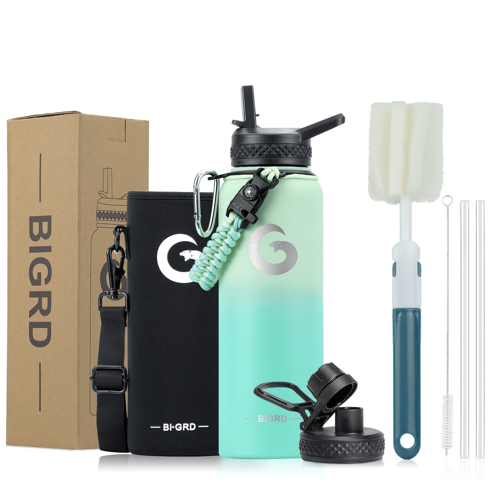 BIGRD Triple-Vacuum Termoflaske – 40oz / 64oz med Paracord-håndtak og sugerørslokk