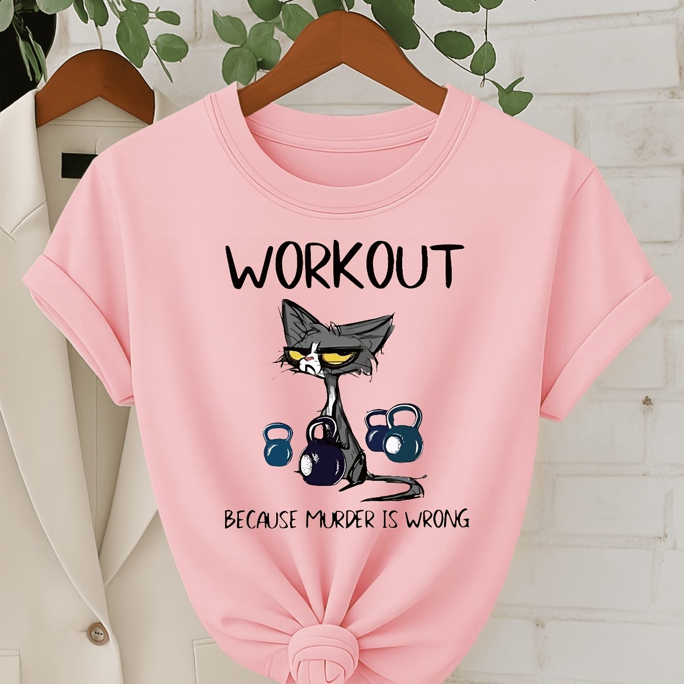 Dame T-skjorte – "Tren fordi mord er galt" med Katt & Kettlebells – Svart, Komfortpassform