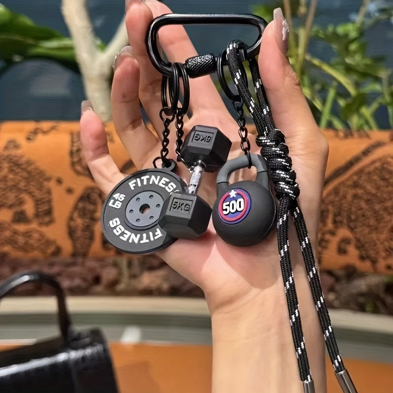 Sporty Nøkkelring med Vektløftingsdesign – Barbell, Kettlebell & Dumbbell