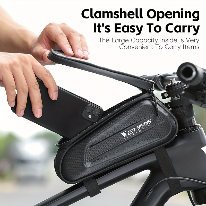 West Biking Styreveske med Hardt Skall – 1,5L Vanntett Rammeveske for Landevei- og Terrengsykler