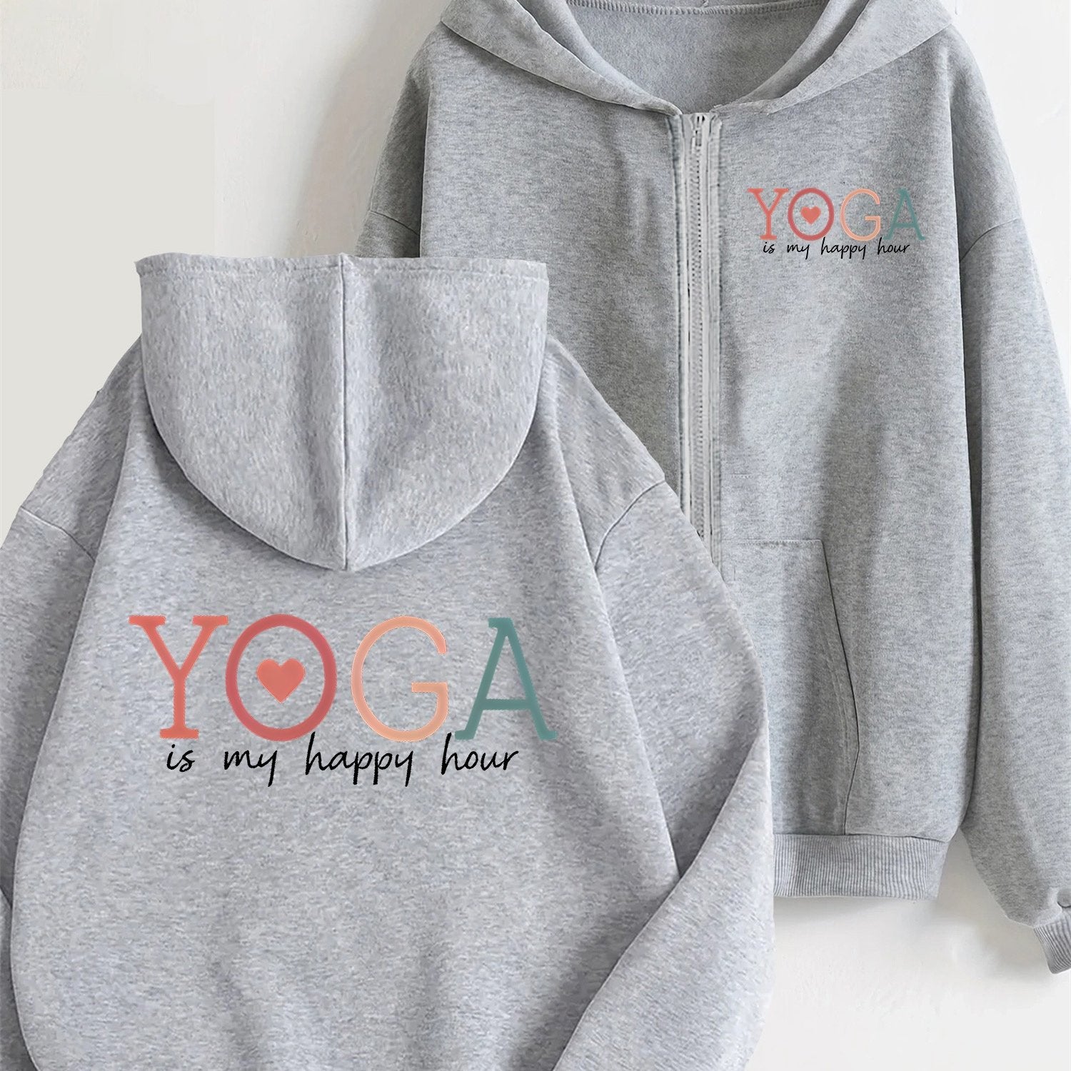 "YOGA is my Happy Hour" Hettejakke med Glidelås