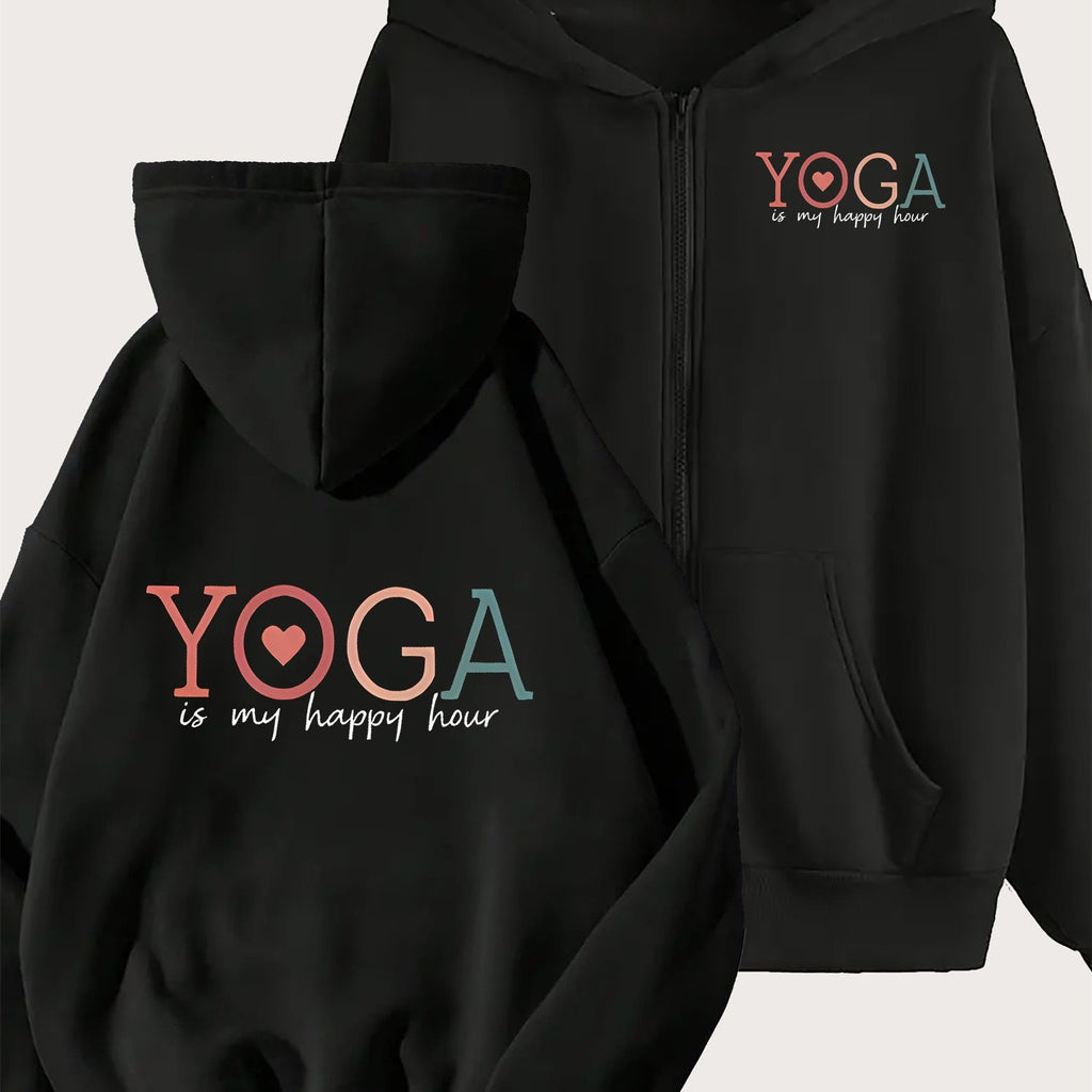 "YOGA is my Happy Hour" Hettejakke med Glidelås