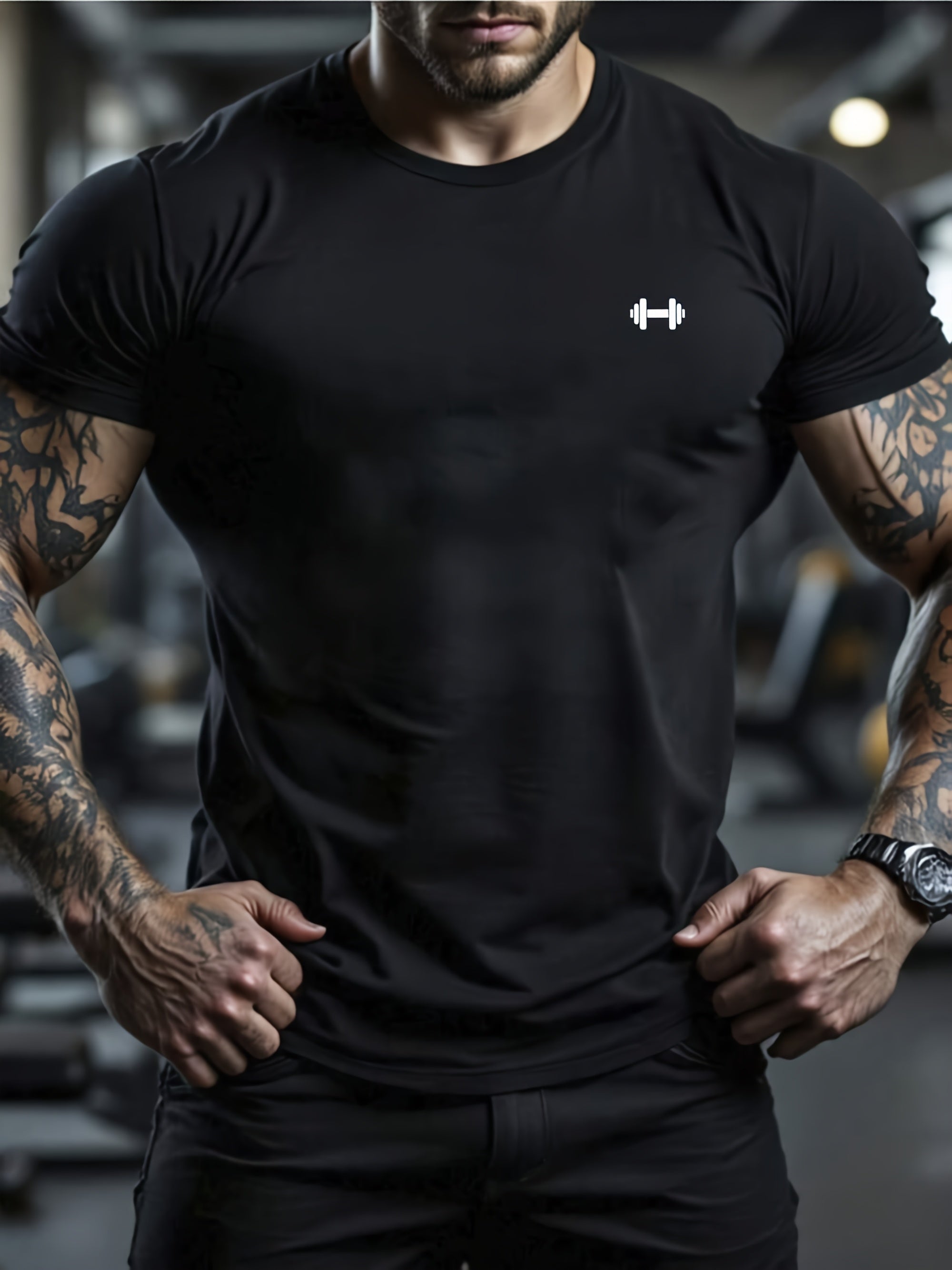 Herre T-skjorte i tung 100 % bomull – Slim fit trening