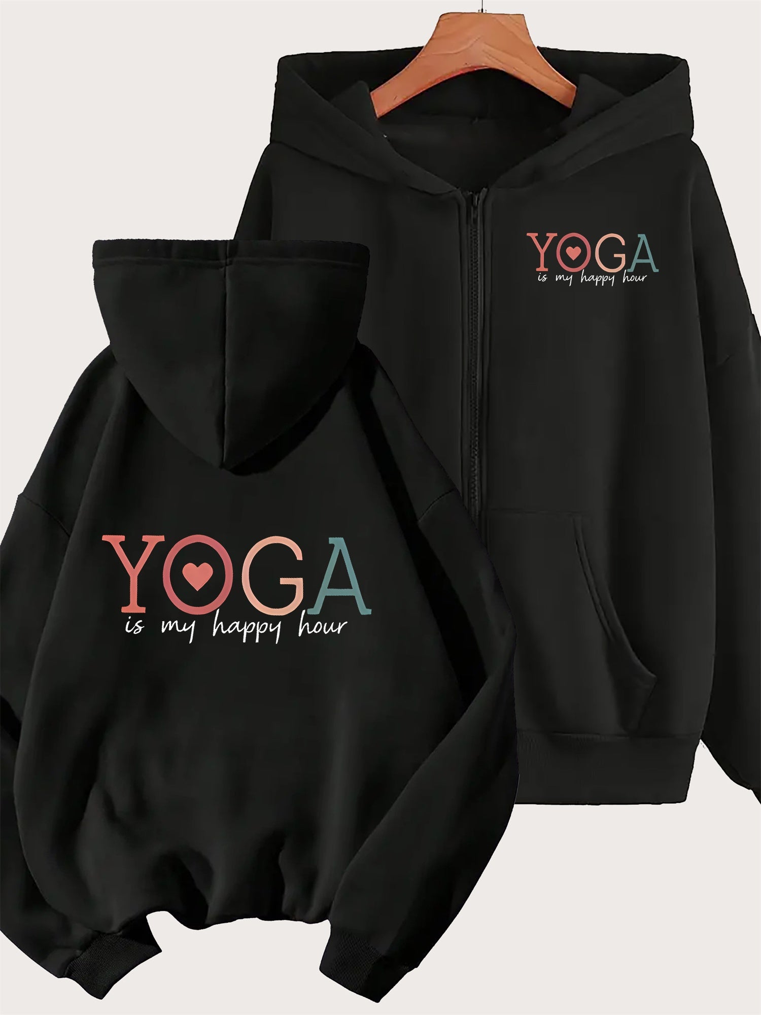 "YOGA is my Happy Hour" Hettejakke med Glidelås