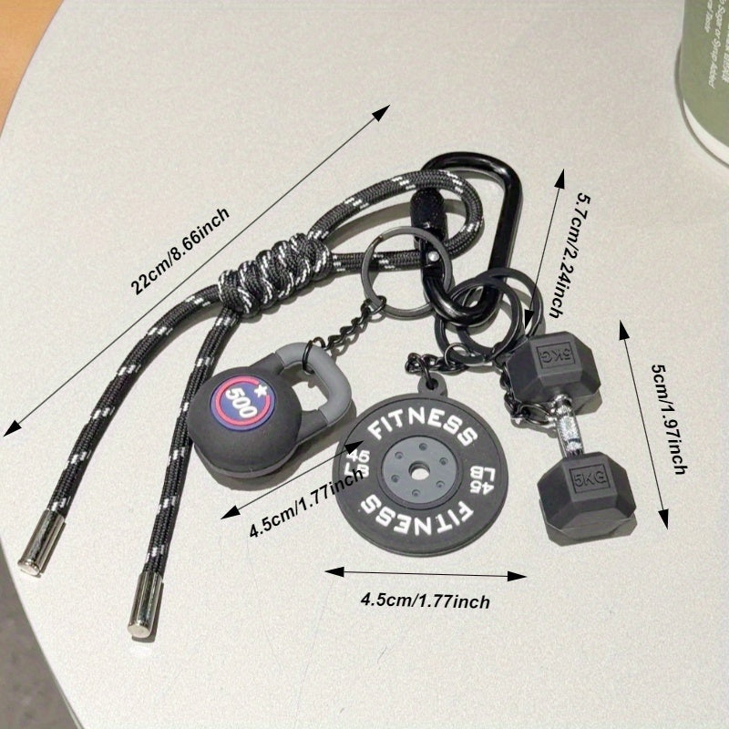 Sporty Nøkkelring med Vektløftingsdesign – Barbell, Kettlebell & Dumbbell
