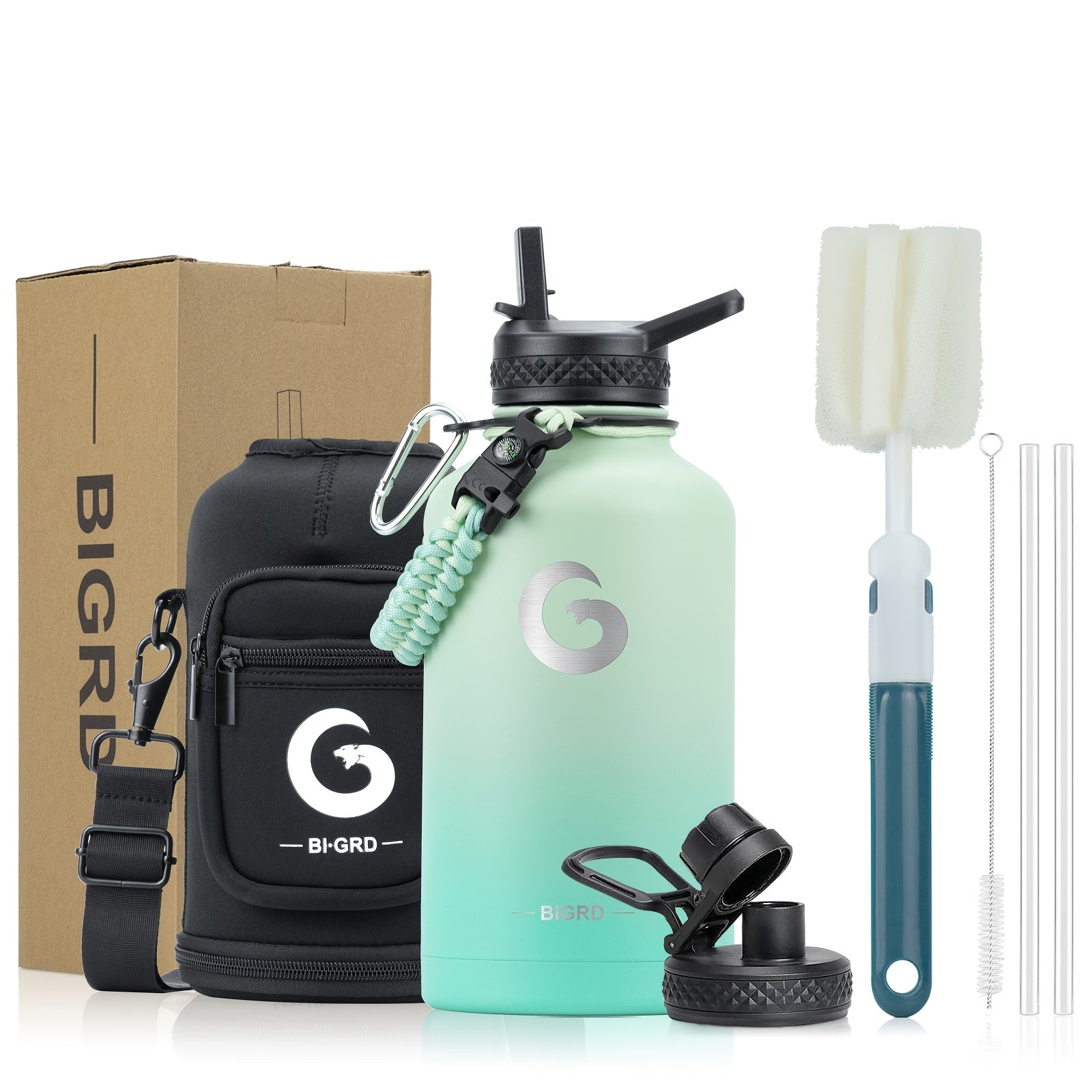 BIGRD Triple-Vacuum Termoflaske – 40oz / 64oz med Paracord-håndtak og sugerørslokk
