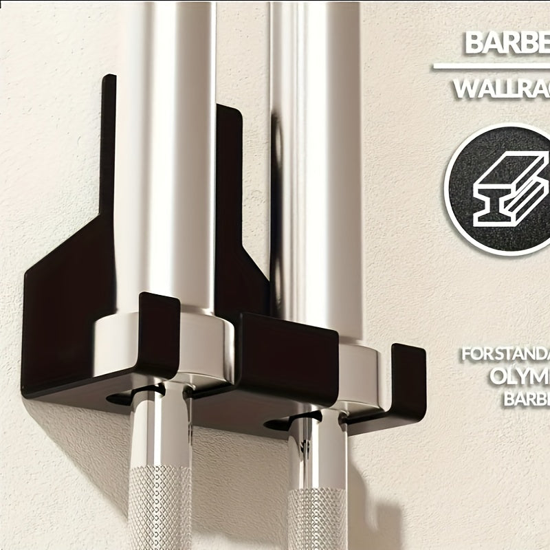 Contemporary Iron Wall Mount Barbell Holder with Hooks - Space-Saving Fitness Bar Rack for Home or Commercial Gym, Durable and Easy to Install and Adjust