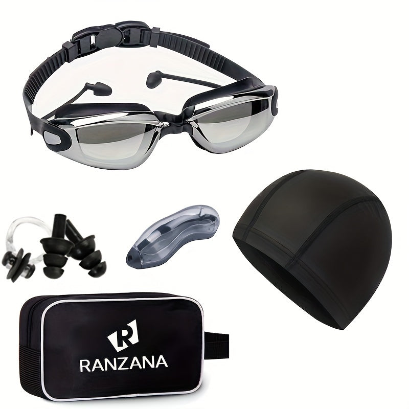 6-i-1 Profesjonelt Svømmeutstyrsett – Silikon Svømmebriller, Svømmehette, Ørepropper, Neseklype og Oppbevaringsbag