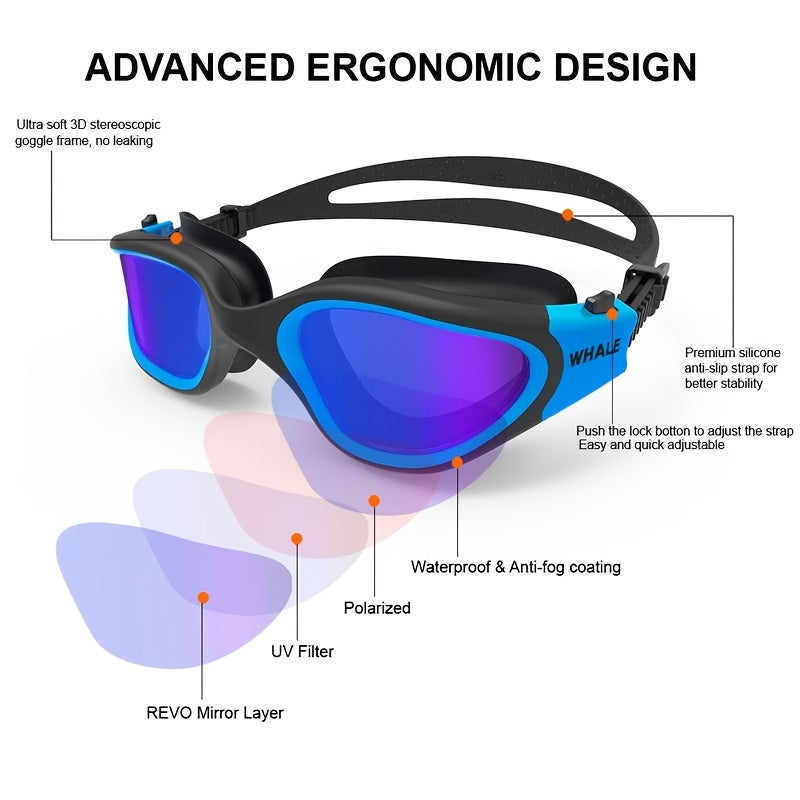 Profesjonelle Svømmebriller for Voksne – Polariserte Linser med Anti-dugg og Justerbar Komfort
