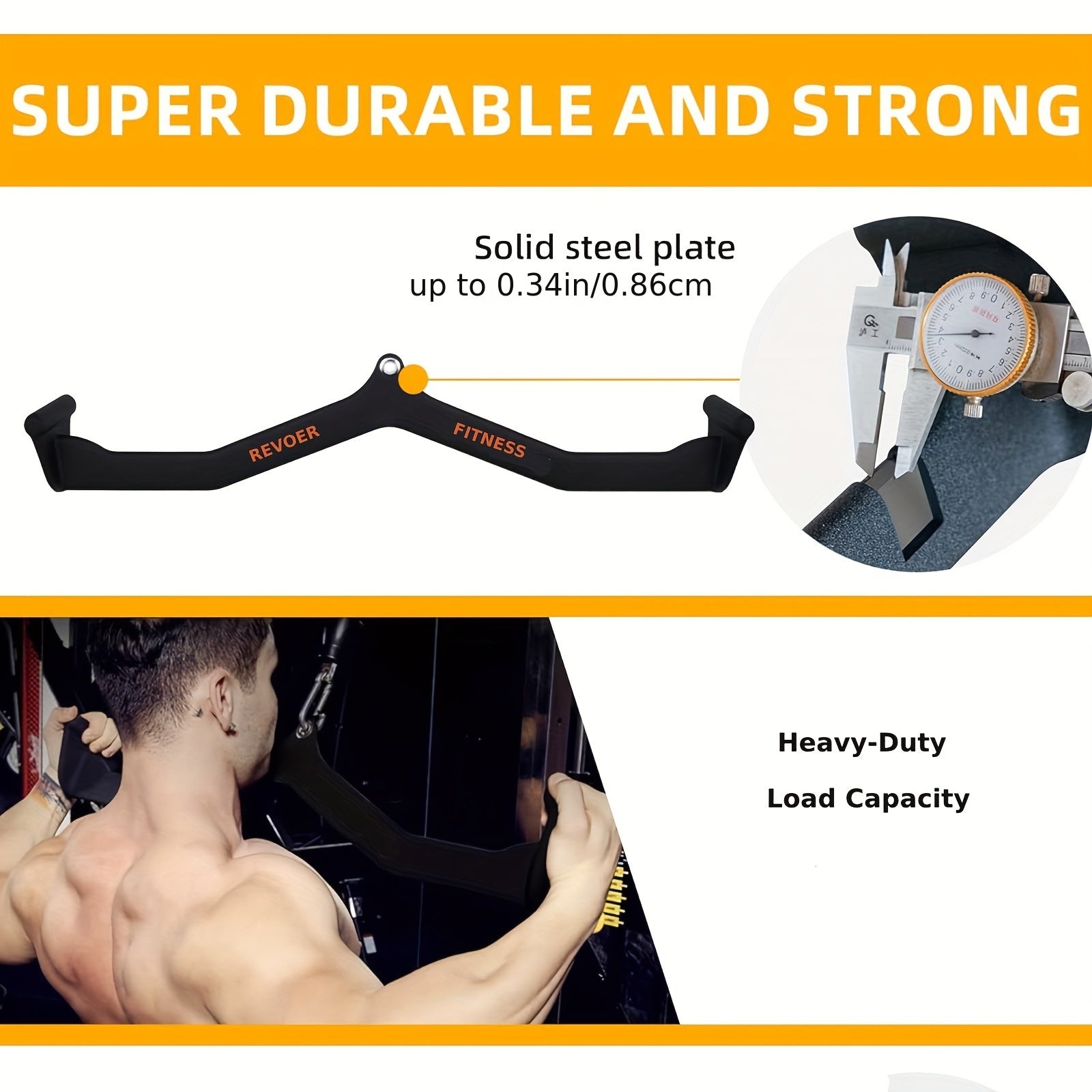 5-delt Premium Treningshåndtaksett – Lat Pulldown-stenger i svart jern med "FITNESS"-trykk