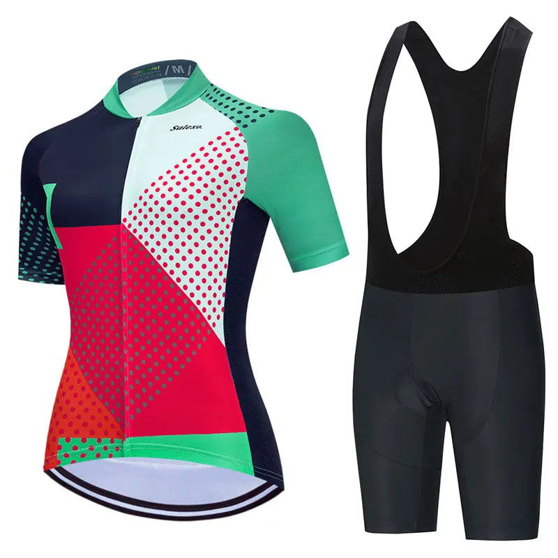 Salexo Dame Sykkelsett – Kortermet Jersey &amp; 19D Bib Shorts | Sommerkomfort for MTB og Landevei