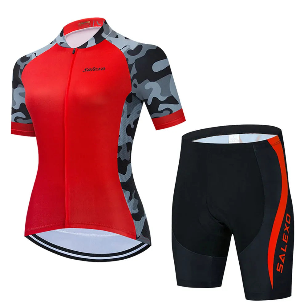 Salexo Dame Sykkelsett – Kortermet Jersey &amp; 19D Bib Shorts | Sommerkomfort for MTB og Landevei