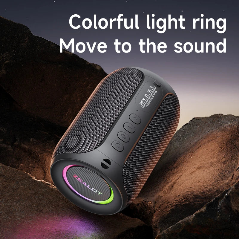 Zealot S32PRO kraftig Bluetooth-høyttaler – bass, LED-lys, vanntett og bærbar for utendørs bruk