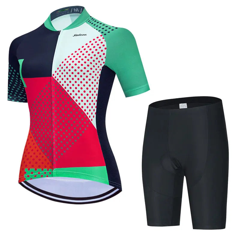 Salexo Dame Sykkelsett – Kortermet Jersey &amp; 19D Bib Shorts | Sommerkomfort for MTB og Landevei
