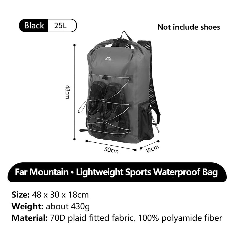 Naturehike 25L Vanntett Ultralett Ryggsekk – Med Vått/Tørt Skille