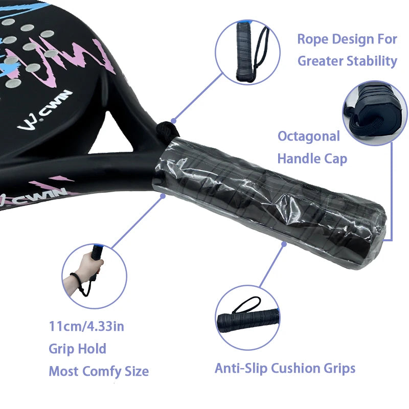 Camewin Padelracket – Profesjonell 2024-modell med Karbonfiber og Myk EVA | Inkludert racketbag