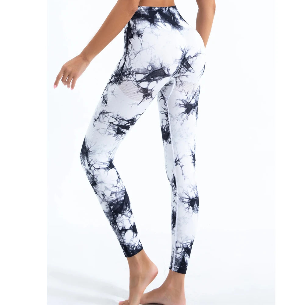 Sømløse tie-dye treningstights med høy midje og løftende effekt