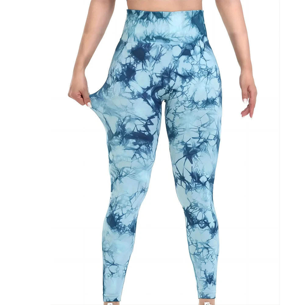 Sømløse tie-dye treningstights med høy midje og løftende effekt