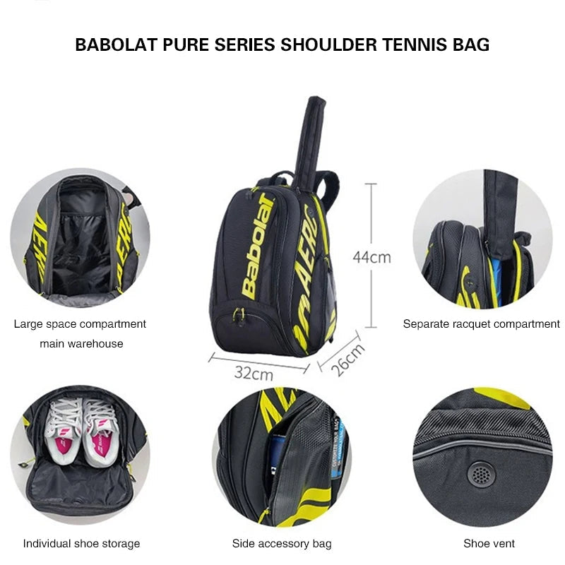 BABOLAT PURE AERO 2 Racketsekk – Original og funksjonell | For tennis, badminton, squash og padel