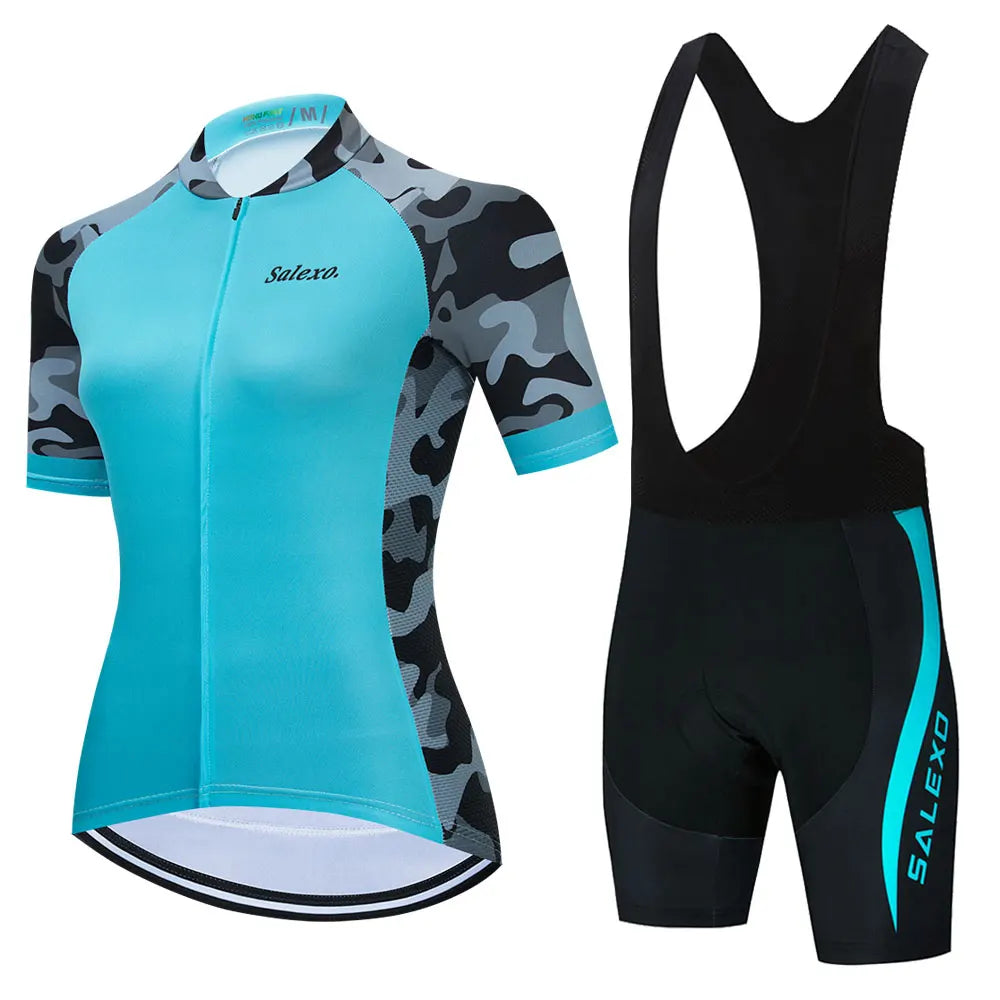 Salexo Dame Sykkelsett – Kortermet Jersey &amp; 19D Bib Shorts | Sommerkomfort for MTB og Landevei