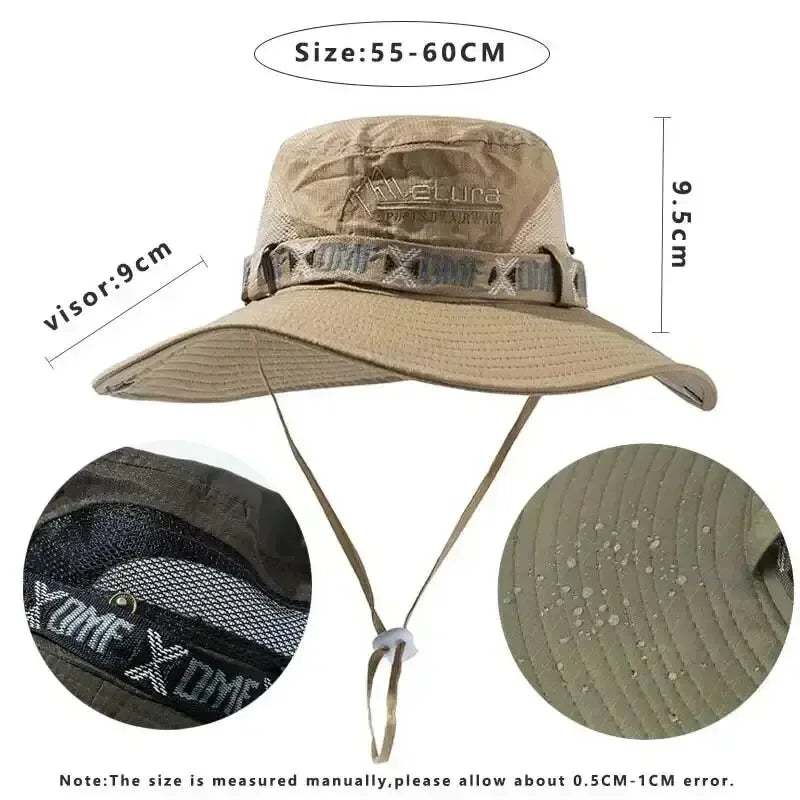 Sommer Bucket Hat for Herre – UV-beskyttelse &amp; Bred Brem | Safari, Fiske, Strand, Camp; Friluft