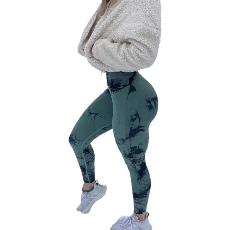 Sømløse tie-dye treningstights med høy midje og løftende effekt