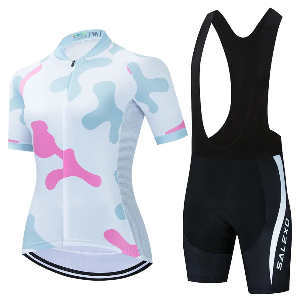 Salexo Dame Sykkelsett – Kortermet Jersey &amp; 19D Bib Shorts | Sommerkomfort for MTB og Landevei