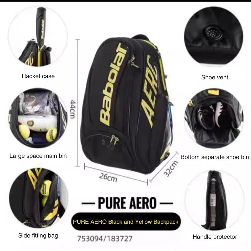 BABOLAT PURE AERO 2 Racketsekk – Original og funksjonell | For tennis, badminton, squash og padel