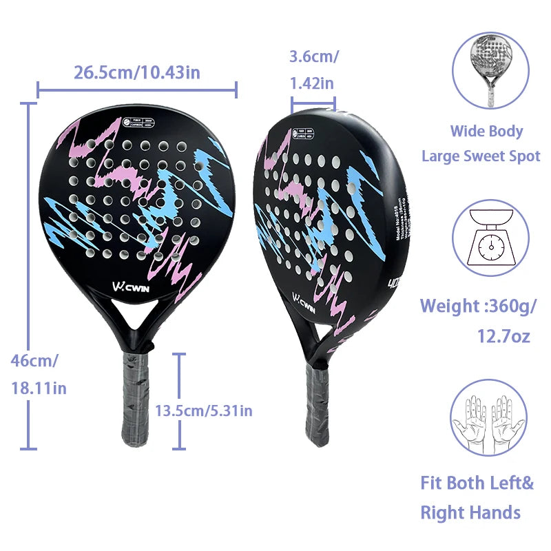 Camewin Padelracket – Profesjonell 2024-modell med Karbonfiber og Myk EVA | Inkludert racketbag