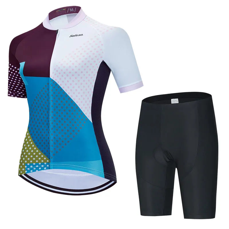 Salexo Dame Sykkelsett – Kortermet Jersey &amp; 19D Bib Shorts | Sommerkomfort for MTB og Landevei