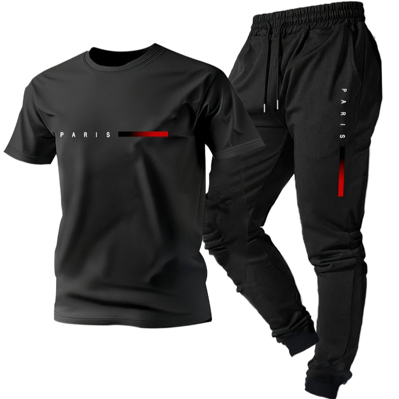 2-delt Herresett – Rund Hals T-skjorte og Joggebukse med Snøring for Komfortabel Trening og Hverdagsbruk