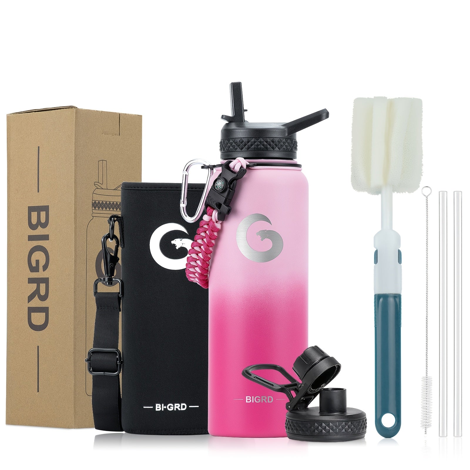 BIGRD Triple-Vacuum Termoflaske – 40oz / 64oz med Paracord-håndtak og sugerørslokk