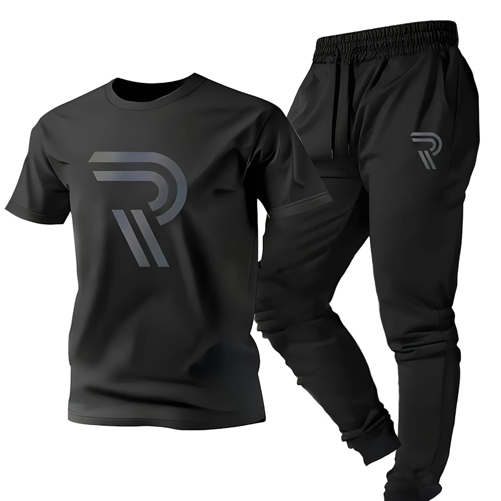 2-delt Herresett – Rund Hals T-skjorte og Joggebukse med Snøring for Komfortabel Trening og Hverdagsbruk