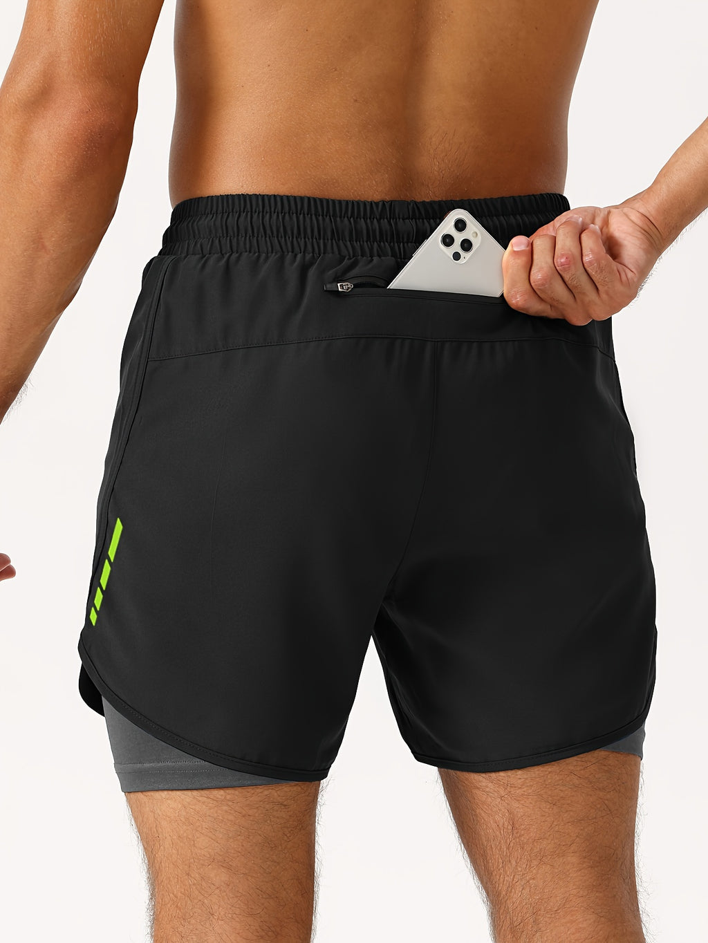 Herre 2-i-1 Treningsshorts med Glidelåslommer – Geometrisk Mønster | Perfekt for Trening og Hverdagsbruk