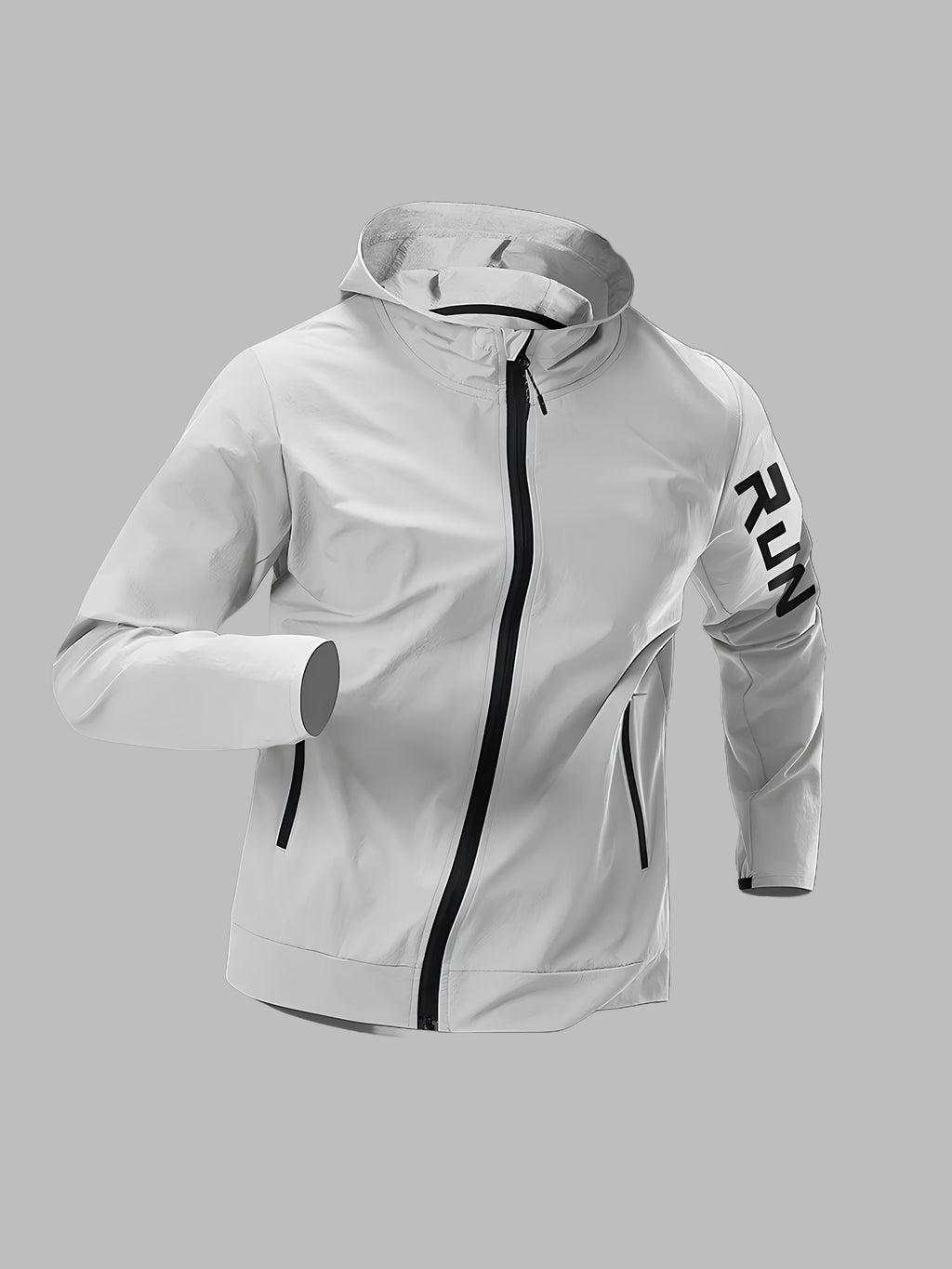 Herrejakke med Hette og "RUN"-Trykk – Sporty Vindjakke for Høst og Vinter