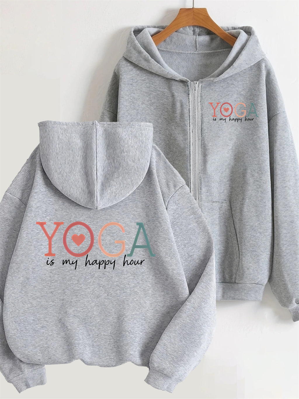 "YOGA is my Happy Hour" Hettejakke med Glidelås