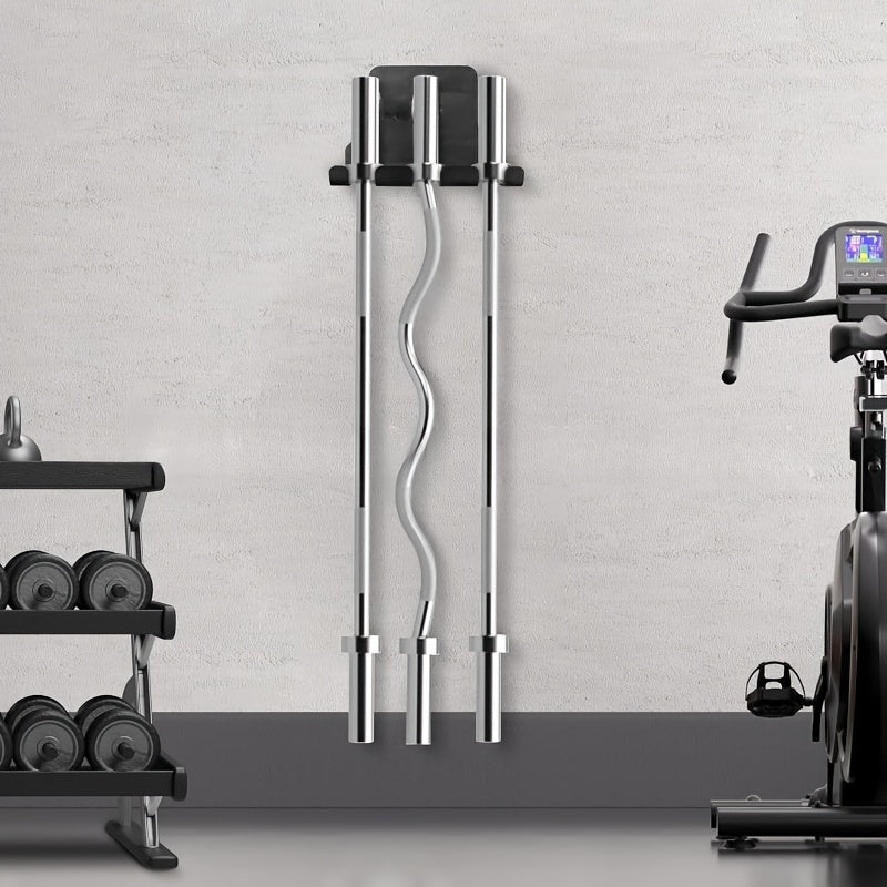 Contemporary Iron Wall Mount Barbell Holder with Hooks - Space-Saving Fitness Bar Rack for Home or Commercial Gym, Durable and Easy to Install and Adjust