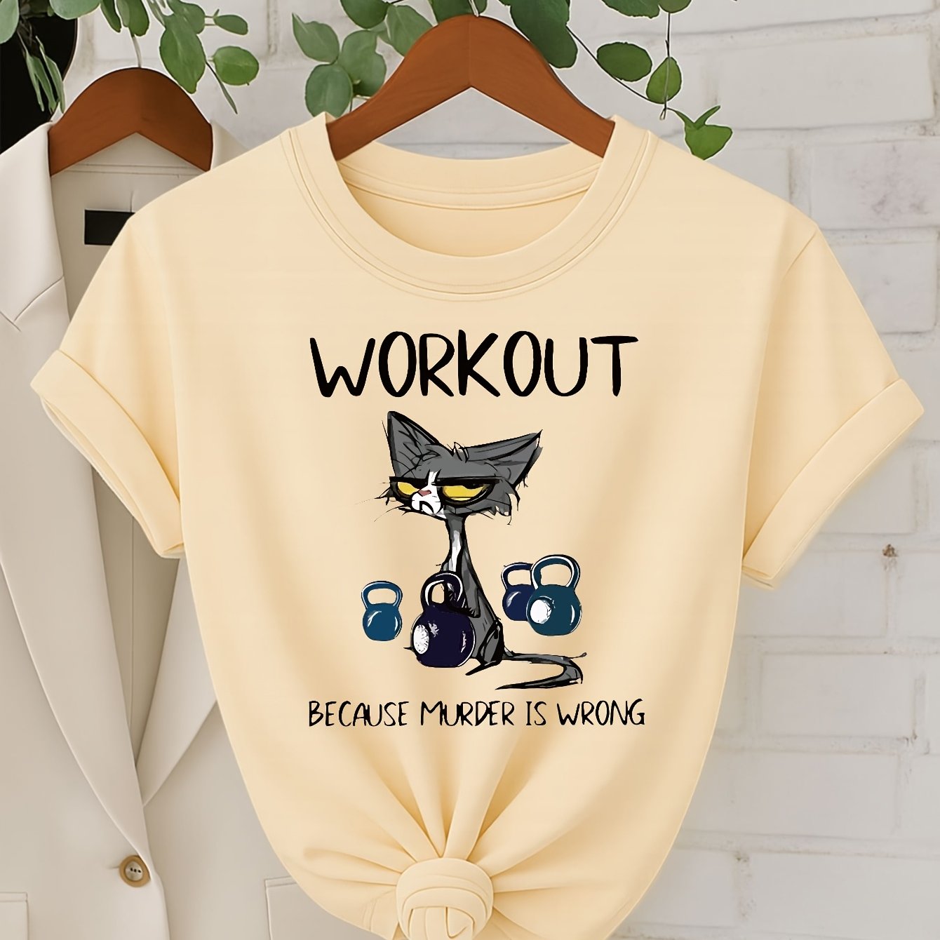 Dame T-skjorte – "Tren fordi mord er galt" med Katt & Kettlebells – Svart, Komfortpassform