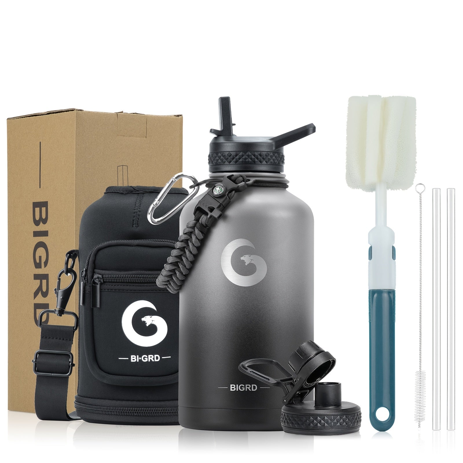 BIGRD Triple-Vacuum Termoflaske – 40oz / 64oz med Paracord-håndtak og sugerørslokk